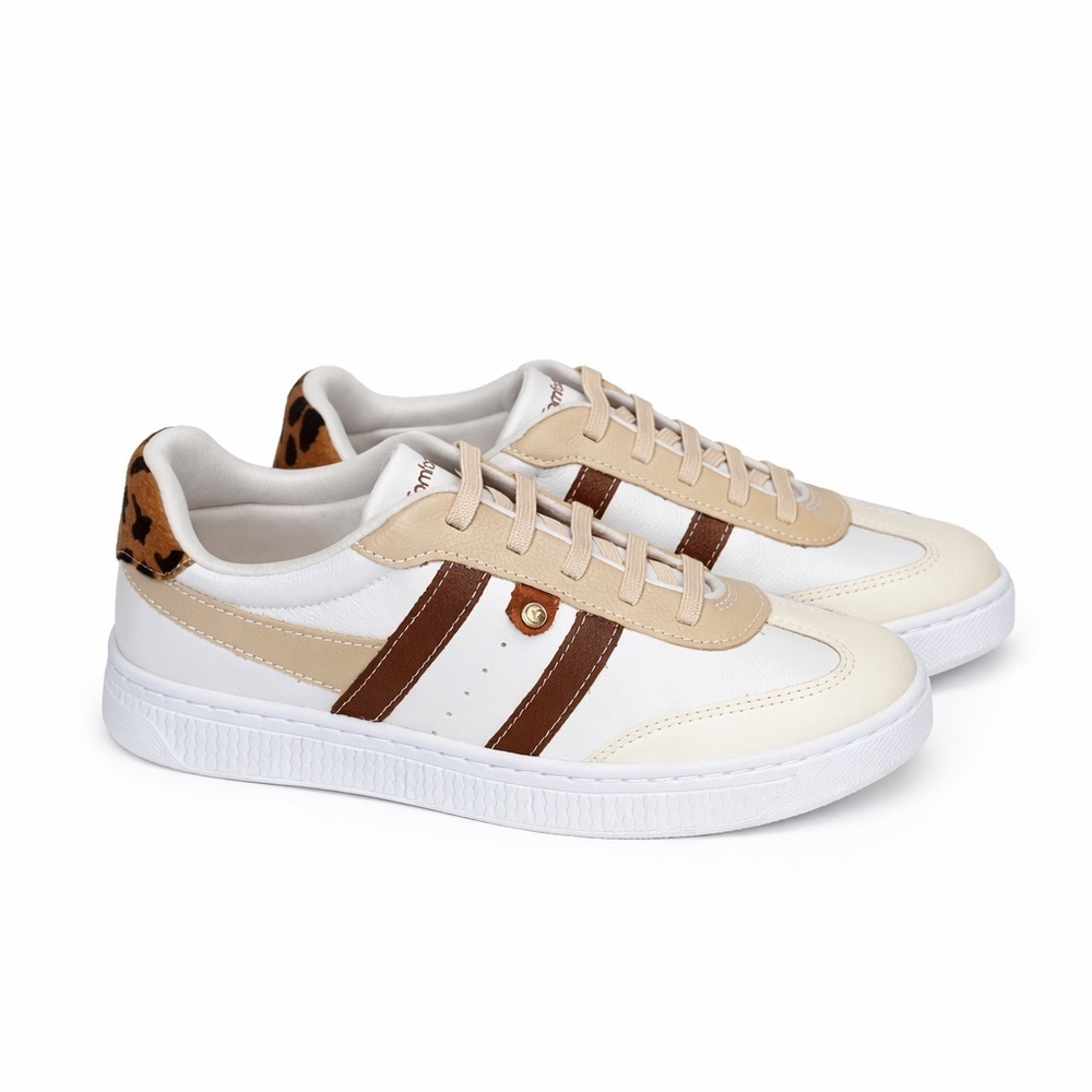 Comfortflex Brazilian Leather Sneakers Leopard Heel White Tan Women’s Size 9